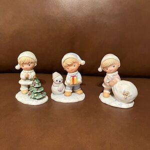 Vintage Homco Set of 3 Snow Kids Porcelain Figurines